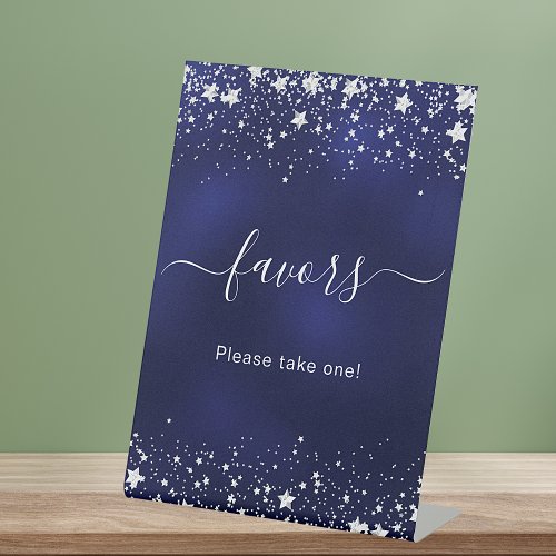 Navy blue silver stars favor pedestal sign