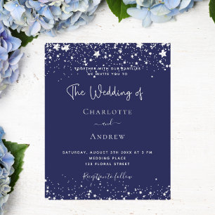 Navy blue silver stars wedding invitation