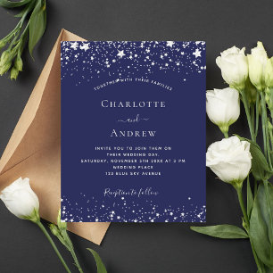 Navy blue silver stars wedding invitation