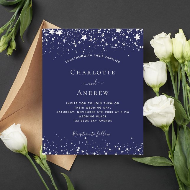 Navy blue silver stars wedding invitation (Creator Uploaded)