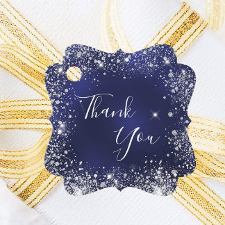 Navy blue silver thank you  favor tags