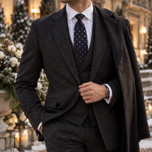 Navy Blue & Silver Tiny Snowflakes Neck Tie