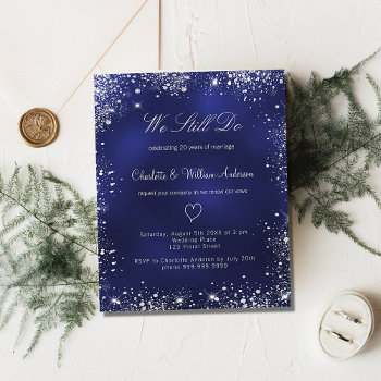 Navy Blue Silver Vow Budget Renewal Invitation Flyer by EllenMariesParty at Zazzle