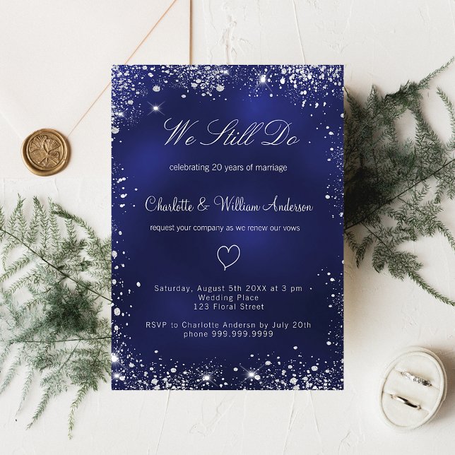 Navy blue silver vow renewal luxury wedding  invitation (Creator Uploaded)