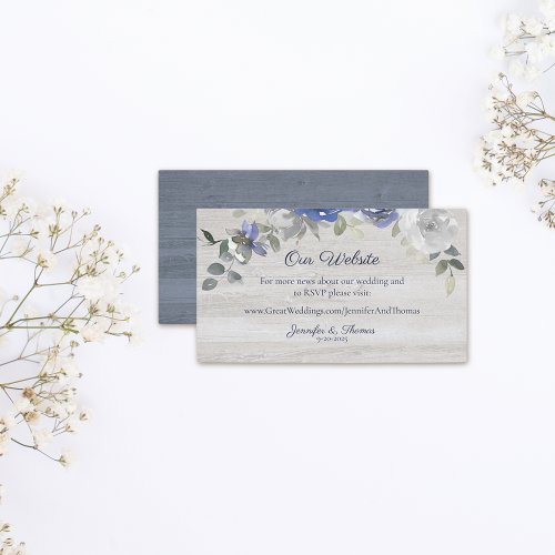 Navy Blue Silver Watercolor Floral Wedding Website Enclosure Card