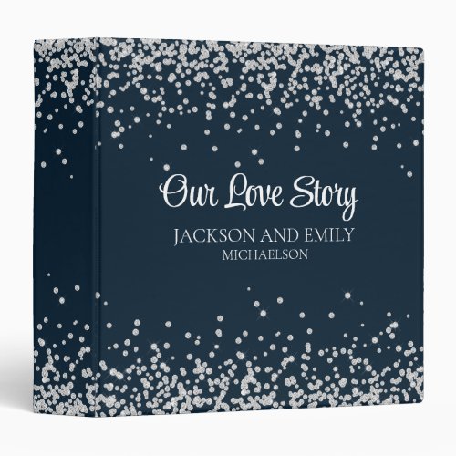 Navy Blue Silver Wedding Love Story 3 Ring Binder