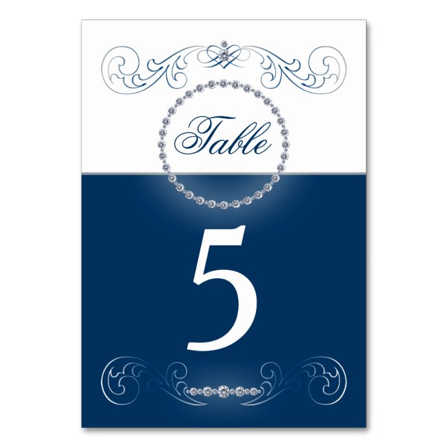 Navy blue silver wedding table number cards (Front)