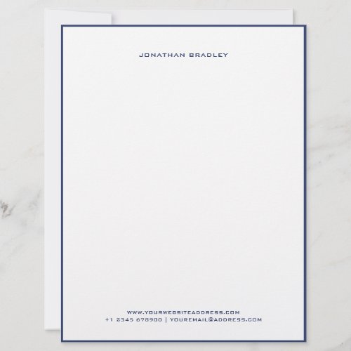 Navy Blue Simple Border All Caps Full Name Letterhead