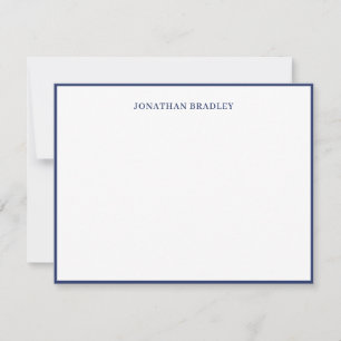 Navy Blue Simple Border Elegant Typography Note Card