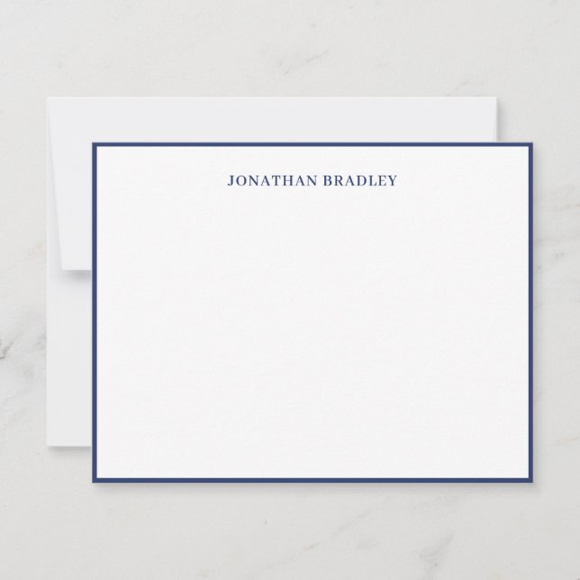 Navy Blue Simple Border Elegant Typography Note Card (Front)