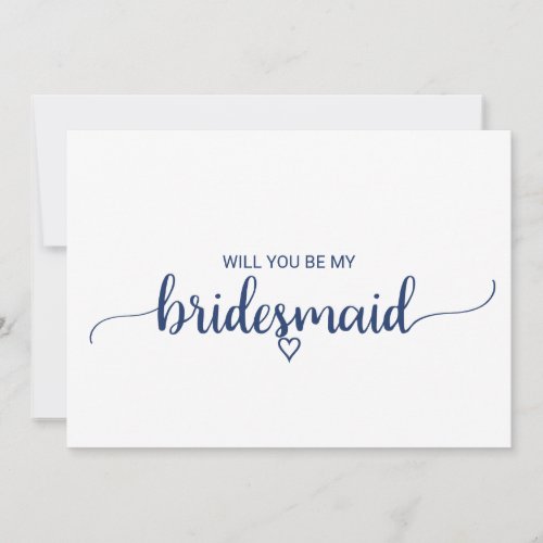 Navy Blue Simple Calligraphy Bridesmaid Proposal Invitation