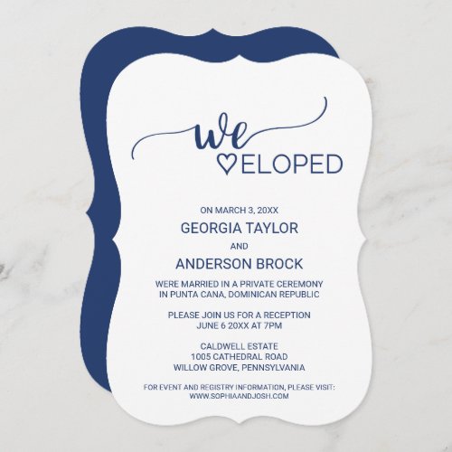 Navy Blue Simple Calligraphy Elopement Reception Invitation
