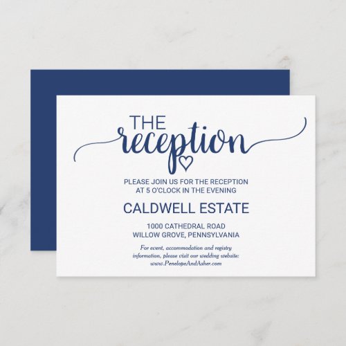 Navy Blue Simple Calligraphy Reception Card