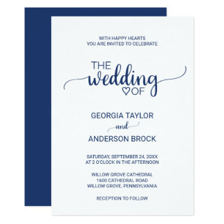 Navy Blue Simple Calligraphy Wedding Invitation