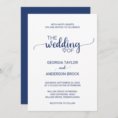 Navy Blue Simple Calligraphy Wedding Invitation