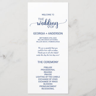 Navy Blue Simple Calligraphy Wedding Program