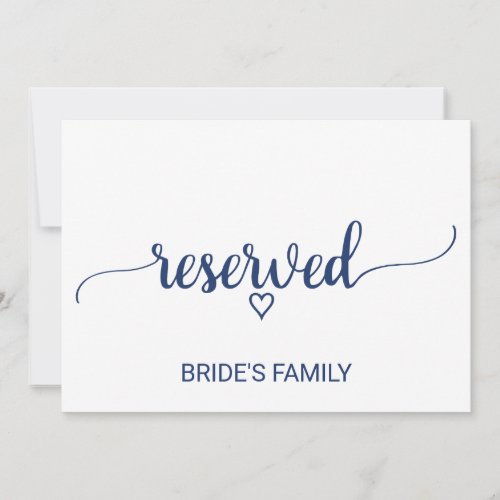 Navy Blue Simple Calligraphy Wedding Reserved Sign