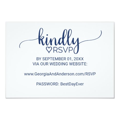 Navy Blue Simple Calligraphy Wedding Website RSVP Invitation