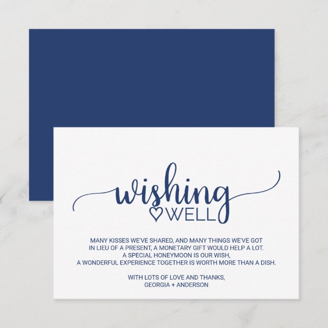 Navy Blue Simple Calligraphy Wedding Wishing Well Enclosure Card (Front/Back)