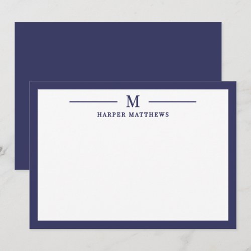 Navy Blue Simple Classic Personalized Stationery Note Card