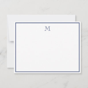 Navy Blue Simple Classic Vintage Initial Letter Note Card
