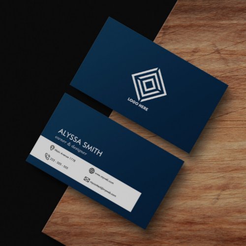 Navy Blue Simple Clean Personalized Custom Modern Business Card