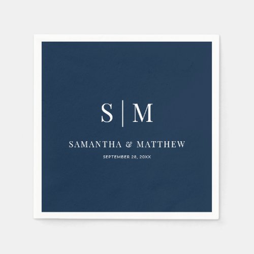 Navy Blue Simple Elegant Couple Initials Wedding Napkins