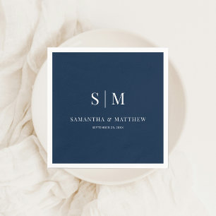 Navy Blue Simple Elegant Couple Initials Wedding Napkins