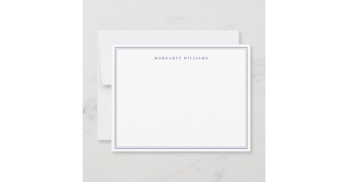Navy Blue Simple Elegant Formal Full Name Note Card | Zazzle