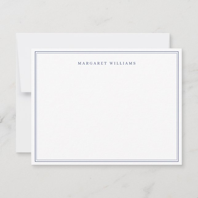 Navy Blue Simple Elegant Formal Full Name  Note Card (Front)