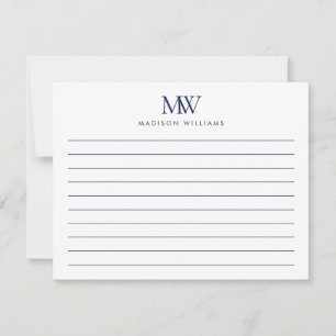 Navy Blue Simple Elegant Modern Monogram Note Card