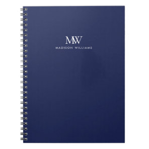 Navy Blue Simple Elegant Modern Monogram Notebook