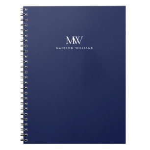 Navy Blue Simple Elegant Modern Monogram Notebook