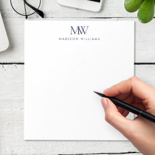 Navy Blue Simple Elegant Modern Monogram Notepad