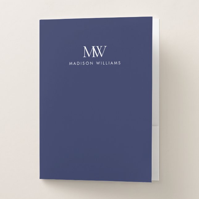 Navy Blue Simple Elegant Modern Monogram Pocket Folder (Front)