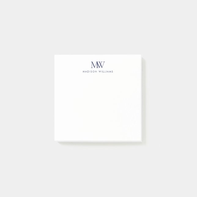 Navy Blue Simple Elegant Modern Monogram Post-it Notes (Front)
