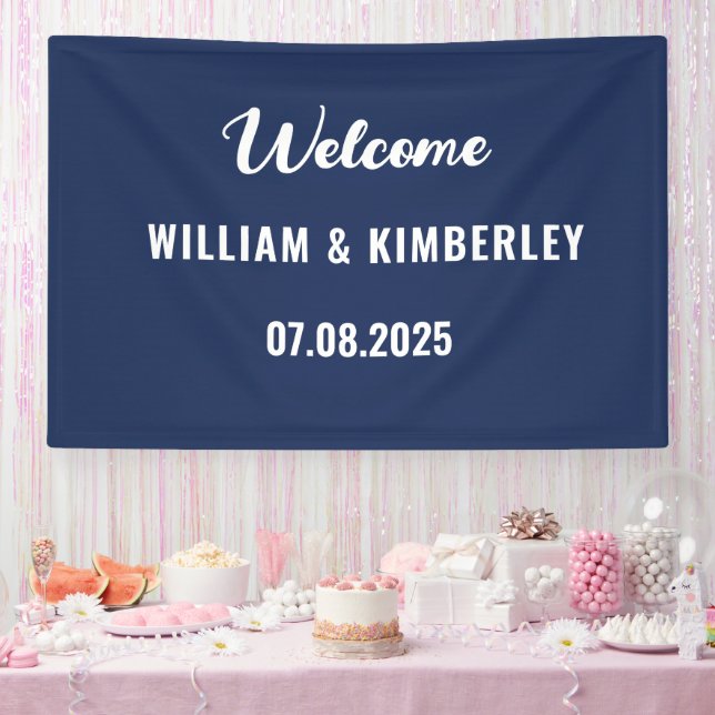 Navy Blue Simple Elegant Modern Wedding Banner (Party)
