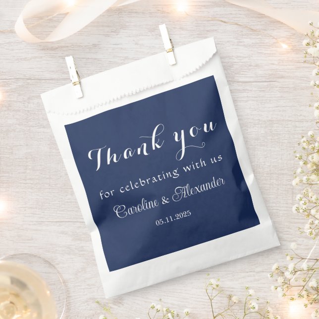 Navy Blue Simple Elegant Modern Wedding Favor Bag (Clipped)