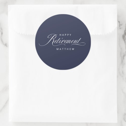 Navy Blue Simple Elegant Retirement Party Classic Round Sticker