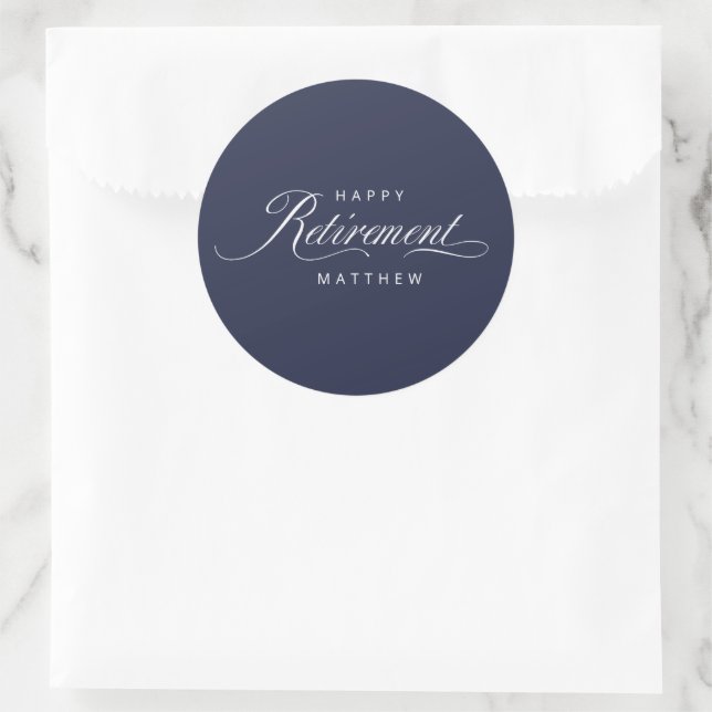 Navy Blue Simple Elegant Retirement Party Classic Round Sticker (Bag)