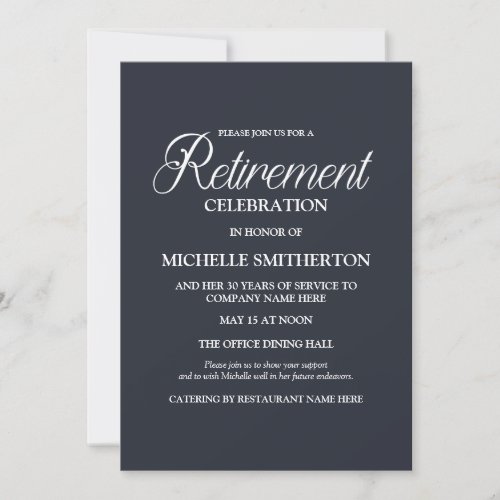 Navy Blue Simple Elegant Retirement Party Invitation