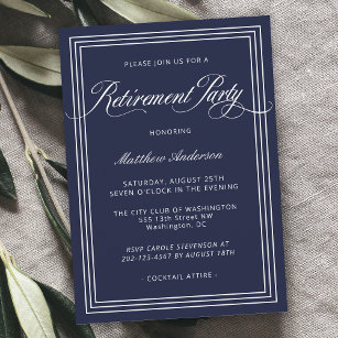 Navy Blue Simple Elegant Retirement Party Invitation