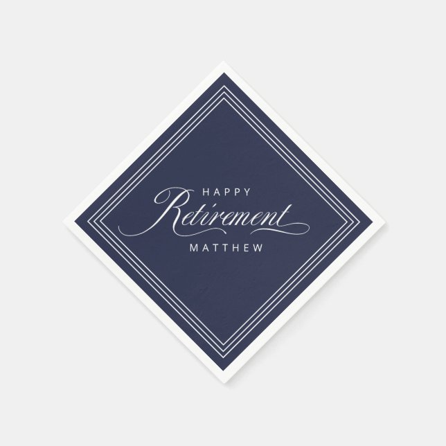 Navy Blue Simple Elegant Retirement Party Napkins (Corner)