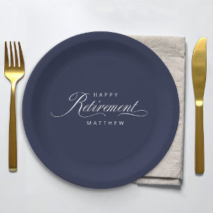 Navy Blue Simple Elegant Retirement Party Paper Plates