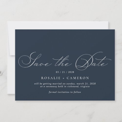 Navy Blue  Simple Elegant Vintage Script Wedding Save The Date