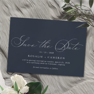 Navy Blue Simple Elegant Vintage Script Wedding Save The Date