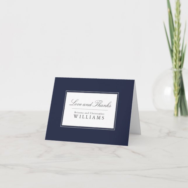 Navy Blue Simple Elegant Wedding Thank You (Front)