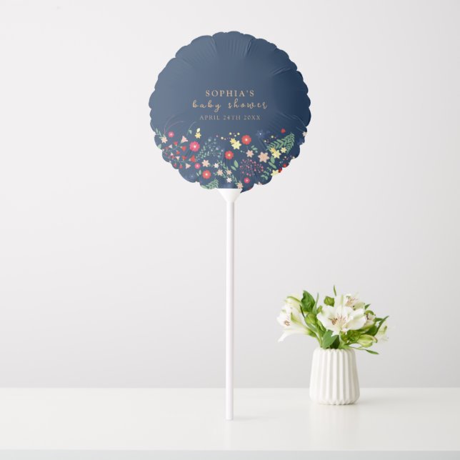 Navy Blue Simple Elegant Wildflower Baby Shower  Balloon (In SItu)