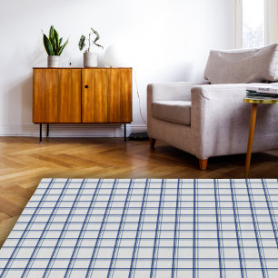 Navy Blue Simple Farmhouse Plaid Area Rug