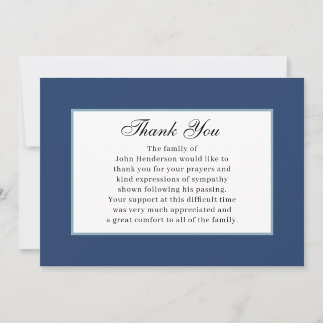 Navy Blue Simple Funeral Thank You Card (Front)